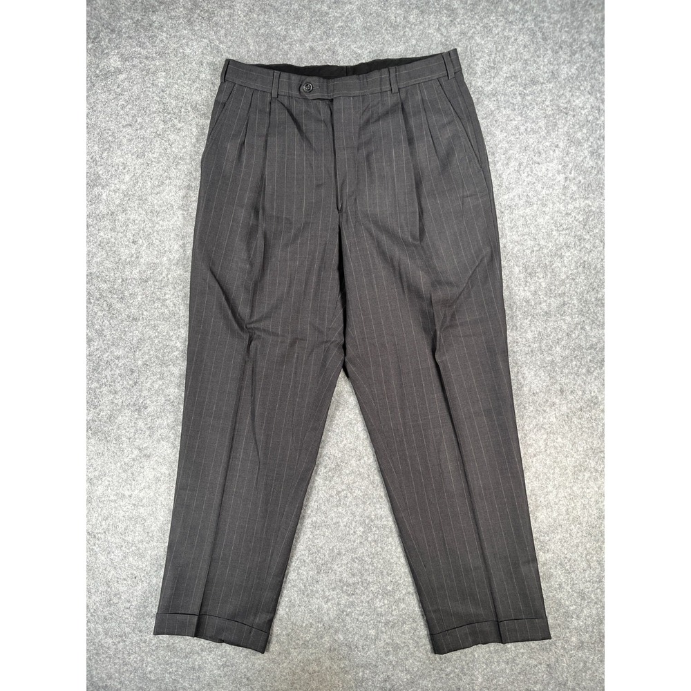 Brooks Brothers Dress Pants Men's 34x31 346 Stretch Gray Striped‎ Pleated